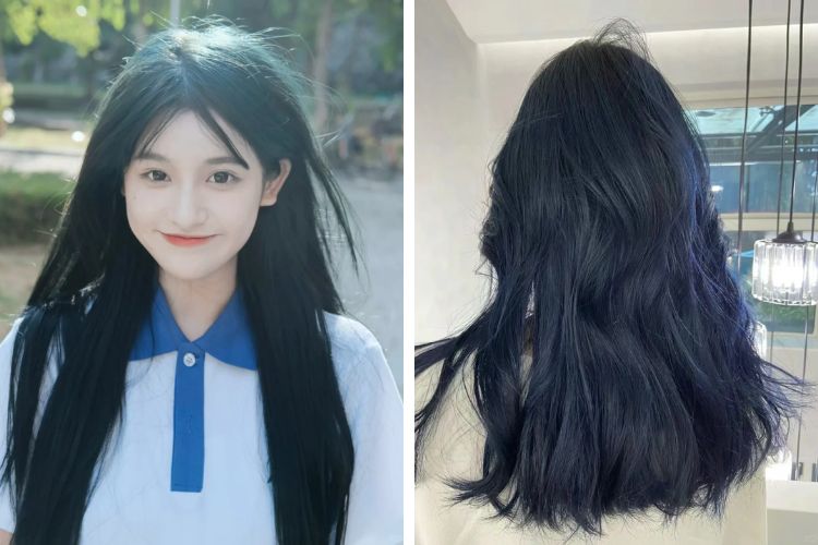 nhuom toc mau xanh den khong can tay cuc xinh