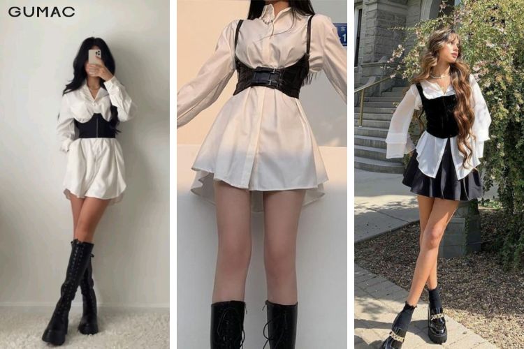 mix áo sơ mi oversize cùng corset