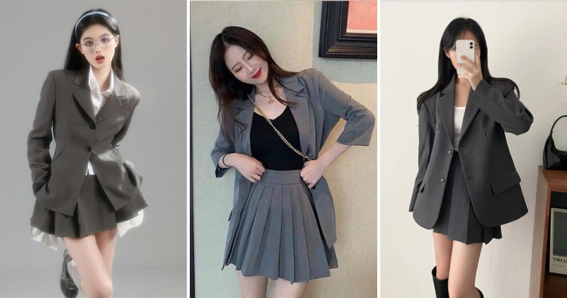 Áo Vest oversize diện cùng chân váy xòe ngắn chuẩn style Hàn Quốc.