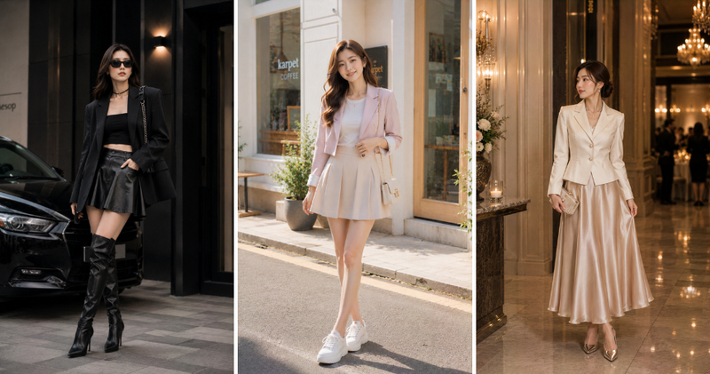 Cách chọn áo trong khi phối áo vest với chân váy xoè.