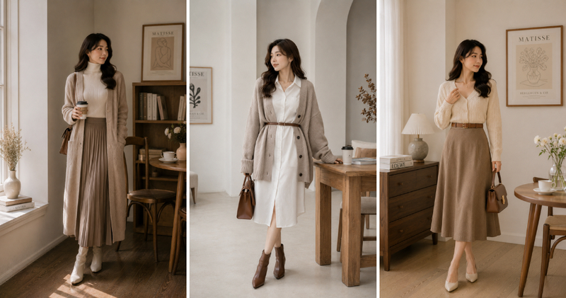 Những lưu ý khi phối áo cardigan với váy.