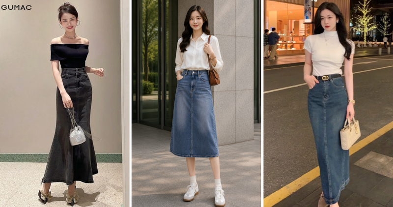Váy rời jean dài qua gối đa năng