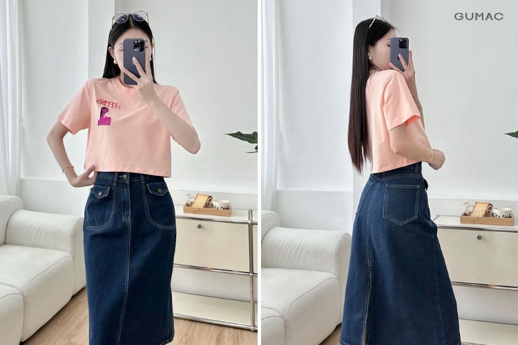 Chân váy jeans dài cơ bản