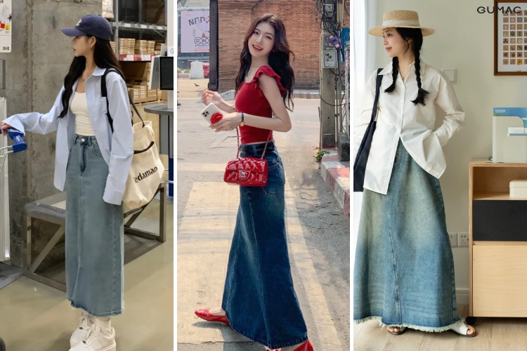 Lưu ý quan trọng khi mix chân váy jean dài với áo