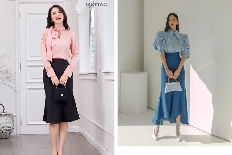 Gợi ý mix váy đuôi cá với áo phông cho nàng
