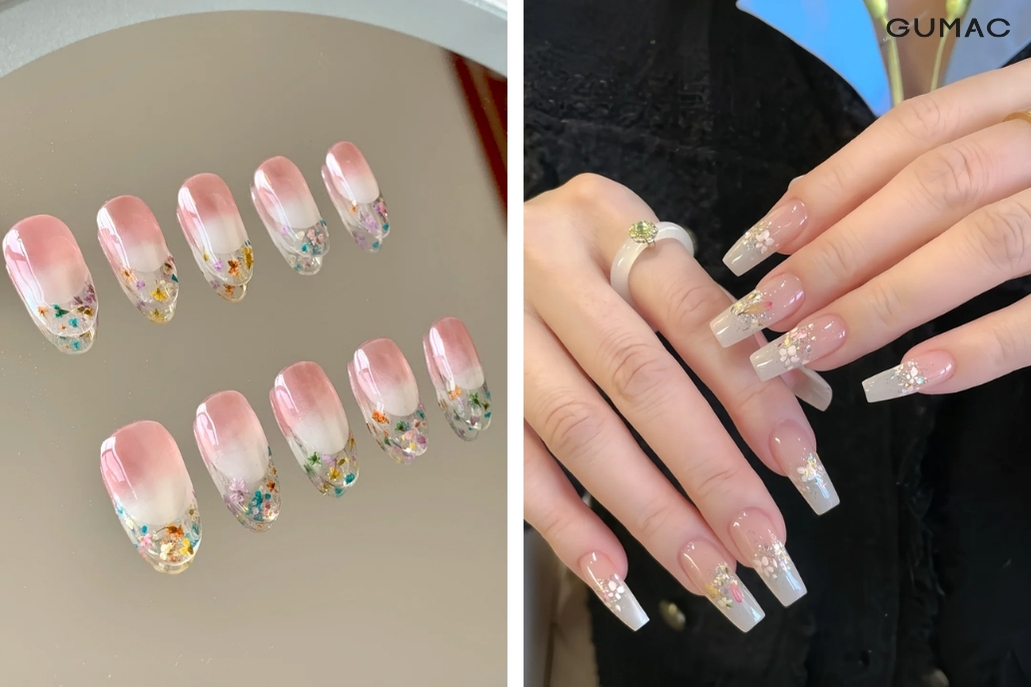 mau nail hoa kho nhe nhang ombre