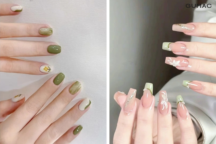 kieu nail xanh la thu hut