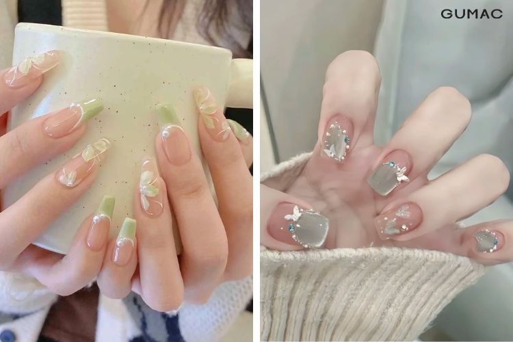 kieu nail xanh la thu hut