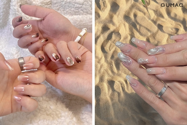 nail trang guong di bien hot trend 2026