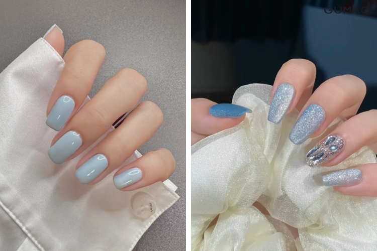 mau nail mau xanh duong