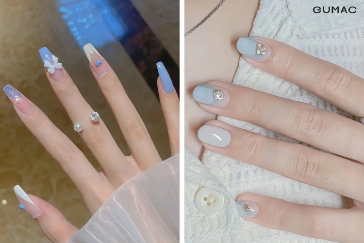 mau nail mau xanh duong