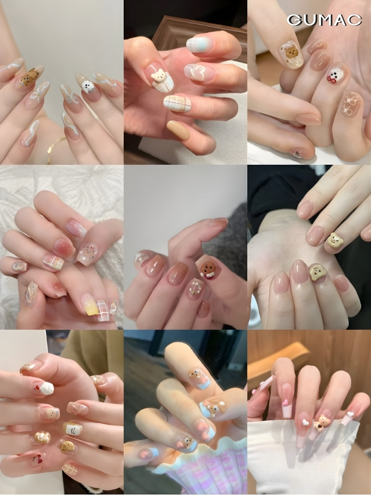 mau nail hoat hinh de thuong hoa tiet gau