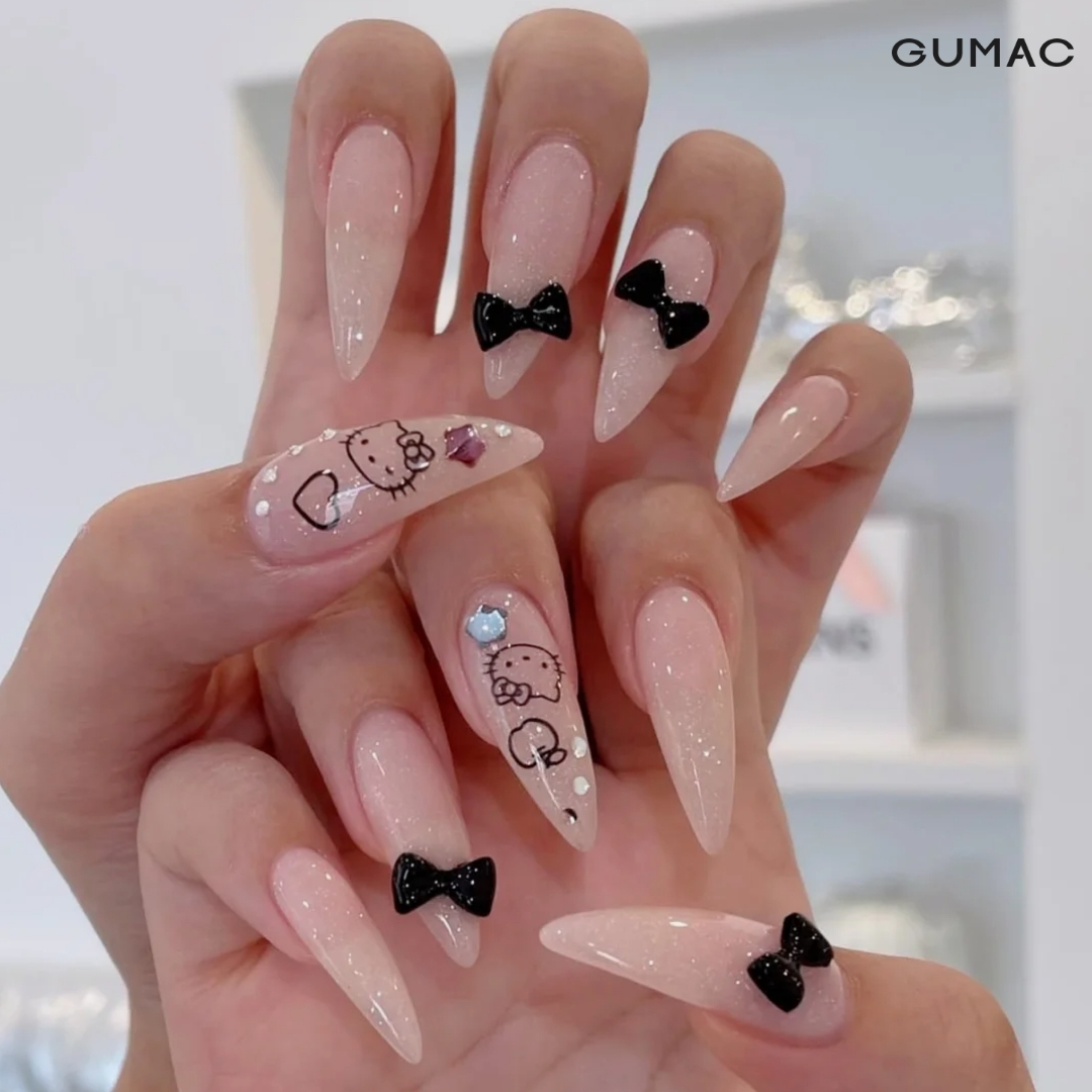 mau ve nail hoat hinh hello kitty ket hop phu kien