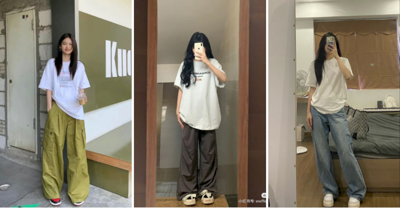 Áo phông oversize mặc cùng quần ống rộng trẻ trung, năng động.