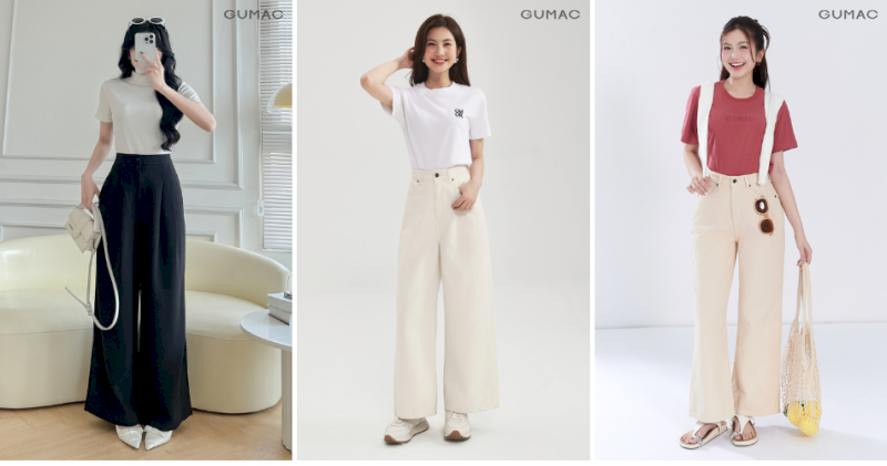 Phong cách áo phông basic phối quần tây ống rộng chuyên nghiệp