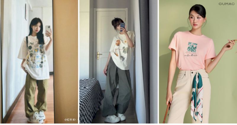 Sự kết hợp giữa áo phông oversize và quần ống rộng mang đến sự thoải mái.