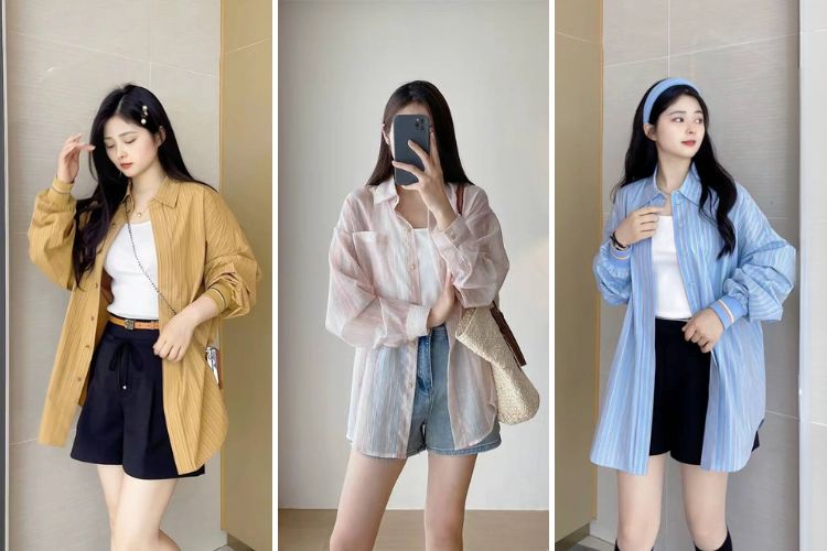 Áo sơ mi phom rộng giấu quần