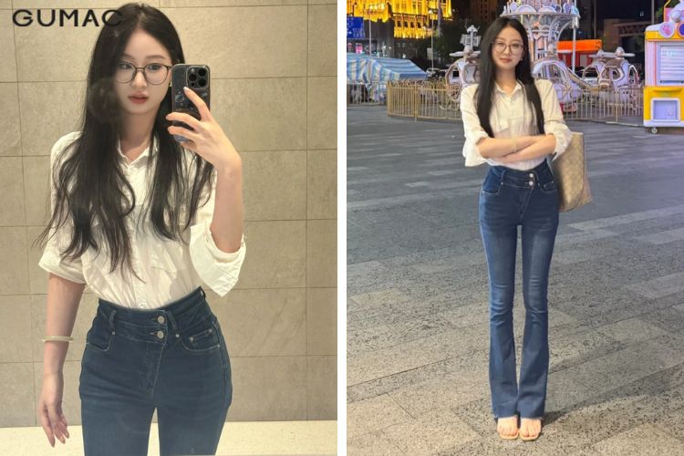 Mix sơ mi dáng rộng với skinny jeans