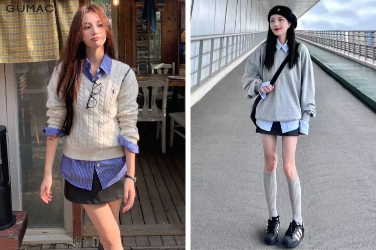 Phối với áo sweater Hàn Quốc