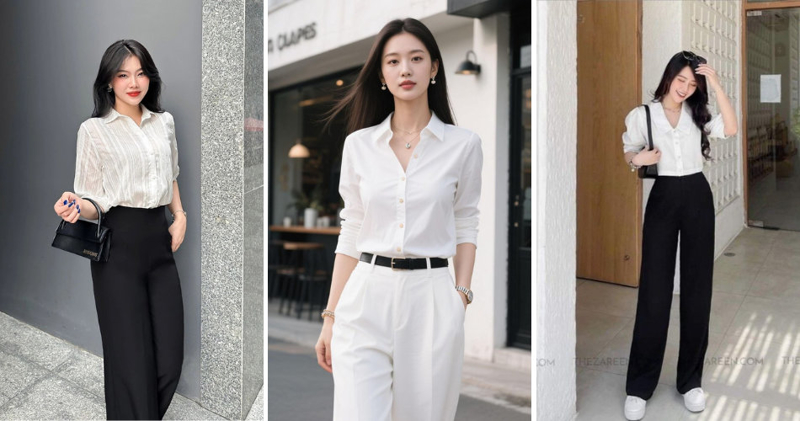 Áo sơ mi trắng phối cùng quần ống đứng tạo diện mạo thanh thoát, chuyên nghiệp 