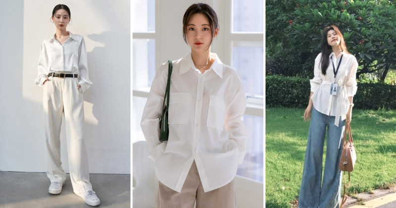 Cách phối áo sơ mi trắng form rộng sành điệu
