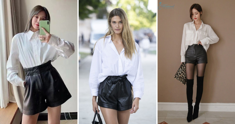 Cách phối đồ với sơ mi trắng cùng quần da mang sự đối lập giữa mềm mại và gai góc