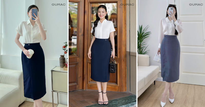 Chân váy bút chì phối cùng sơ mi trắng là "vũ khí" tôn trọn đường cong cơ thể.