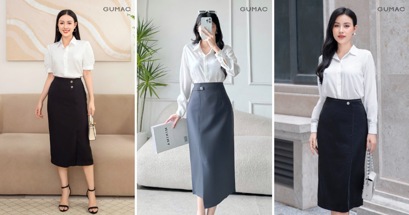 Combo chân váy bút chì cùng sơ mi trắng mang đến diện mạo chuyên nghiệp