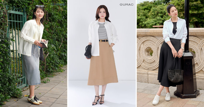 Chiếc áo sơ mi trắng bên ngoài áo thun ôm sát phóng khoáng, năng động.