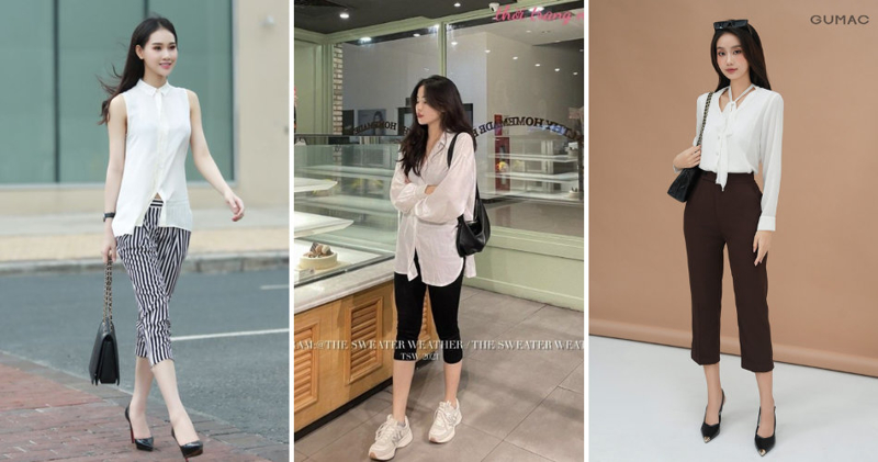 Mix áo sơ mi trắng cùng quần lửng mang lại vẻ gọn gàng, thanh thoát