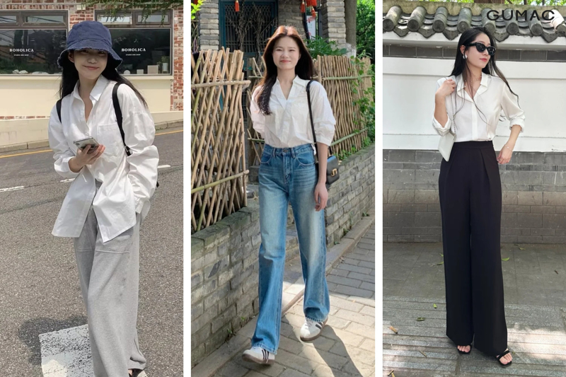Phối áo sơ mi trắng cùng quần jeans mang đến vẻ ngoài trẻ trung, năng động.