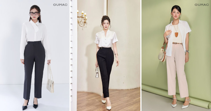 Phối đồ áo sơ mi trắng nữ cùng quần baggy mang đến diện mạo phóng khoáng