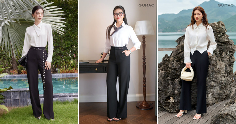 Phối sơ mi trắng cùng quần tây công sở che khuyết điểm phần hông