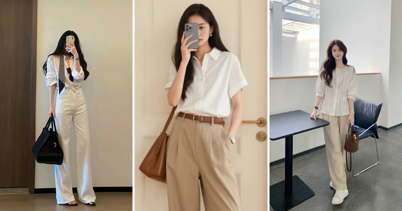 Sự kết hợp giữa sơ mi trắng và quần kaki mang lại vẻ trang nhã, phóng khoáng