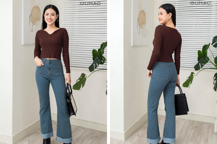 Áo len với quần jean