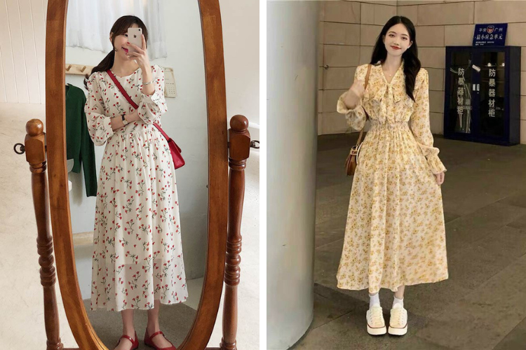 Phối cùng đầm vintage hoa nhí