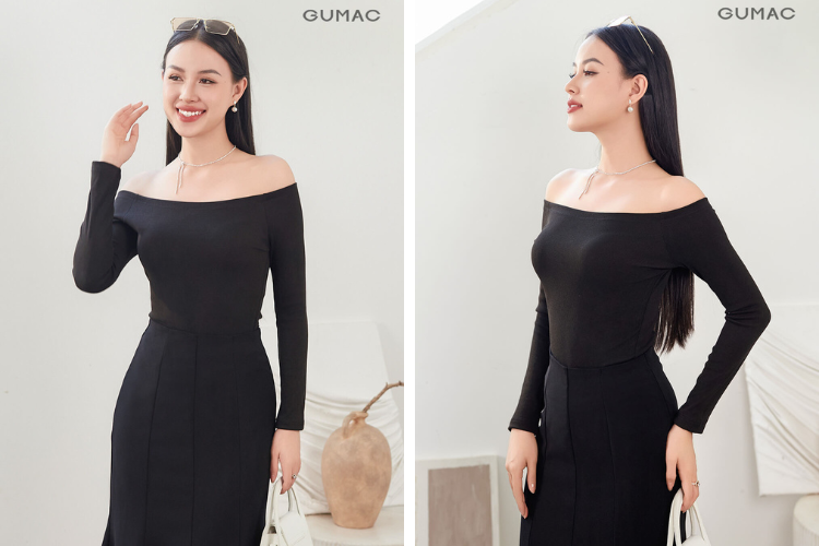 Áo trễ vai mix cùng chân váy