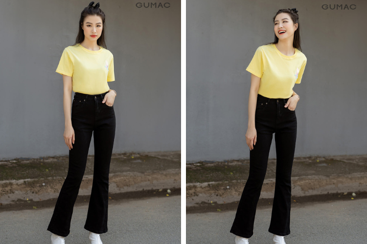 Áo phông với quần ống loe