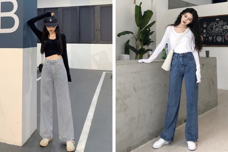 Áo dài tay mix cùng quần jean