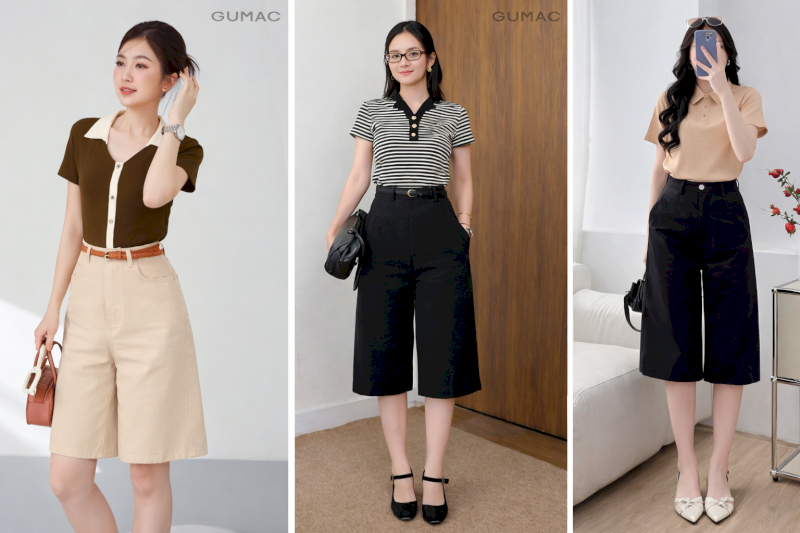 Polo áo phối quần culottes lửng mang vẻ khỏe khoắn lịch sự