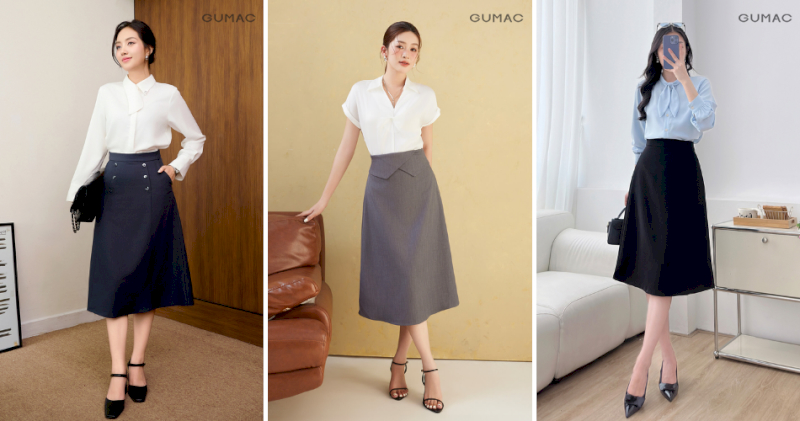 Sơ mi phối chân váy midi giúp giữ vẻ nữ tính thanh lịch công sở