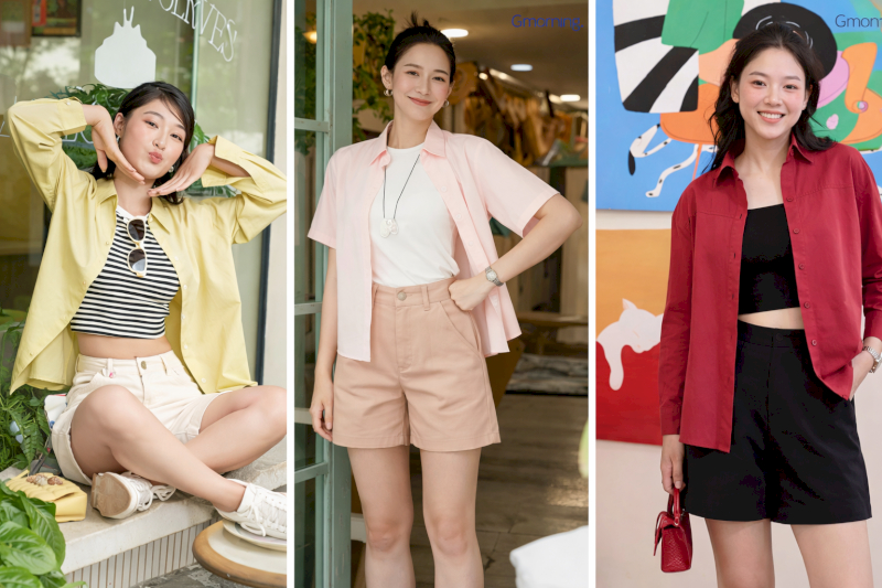 Sơ mi khoác ngoài phối áo hai dây quần short vải mát sành điệu