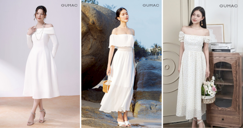 Đầm trễ vai giúp khoe bờ vai thon xương quai xanh quyến rũ