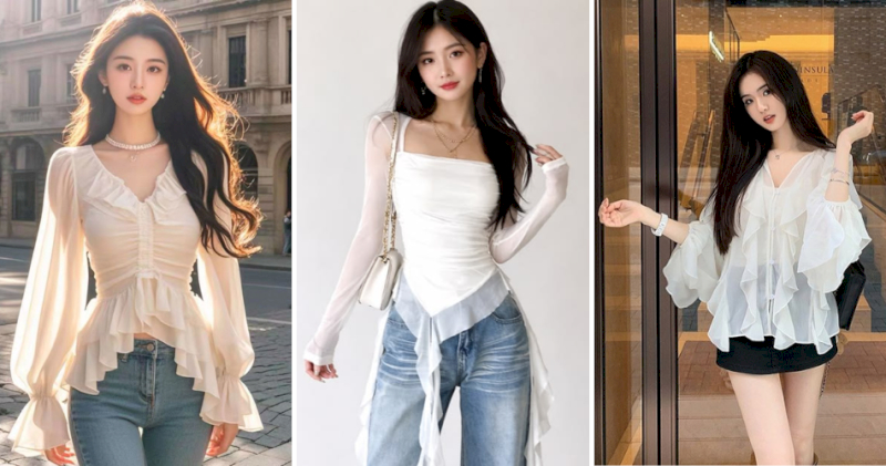 Denim phối voan tạo nét uyển chuyển quyến rũ mềm mại