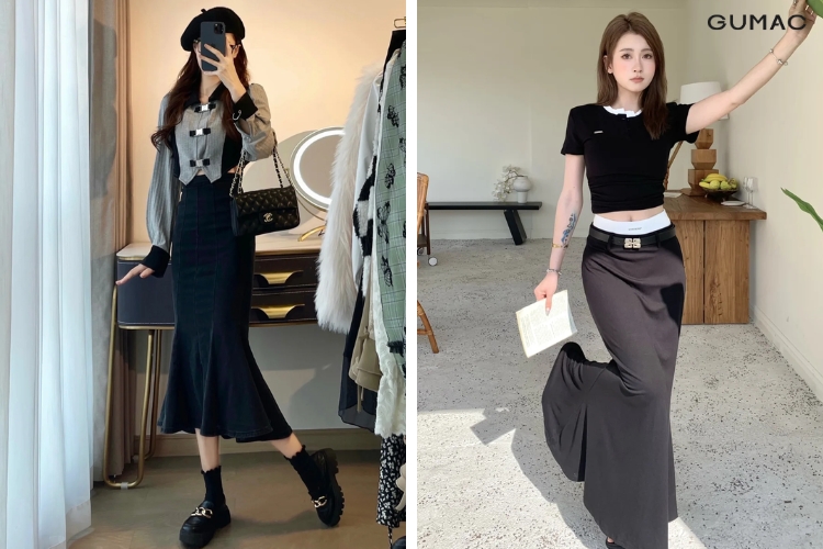 Kết hợp áo croptop với váy đuôi cá