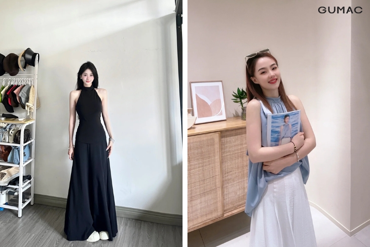 Phối áo yếm với váy chữ A xòe