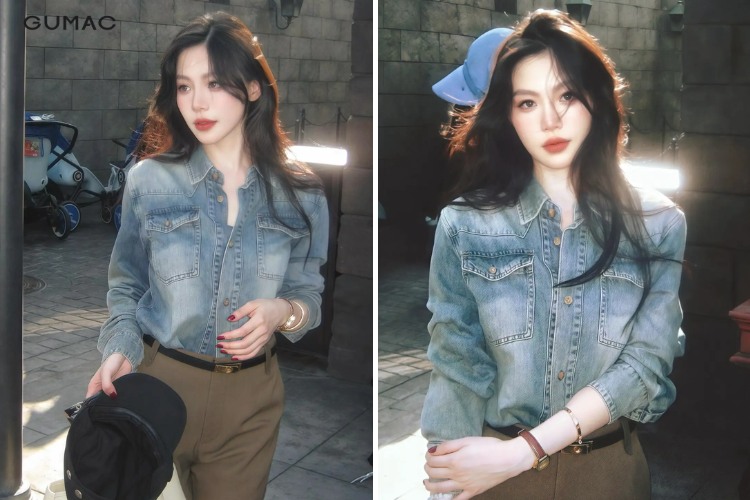 áo sơ mi denim và quần short