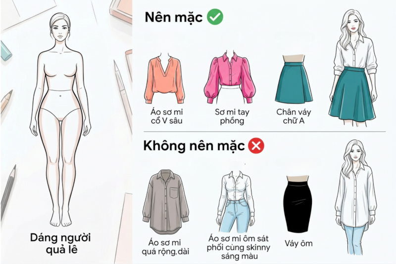 Gợi ý cách phối áo sơ mi cho dáng người quả lê