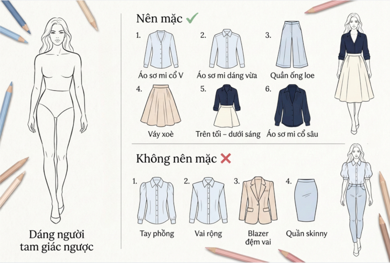 Gợi ý cách phối áo sơ mi cho người dáng tam giác ngược