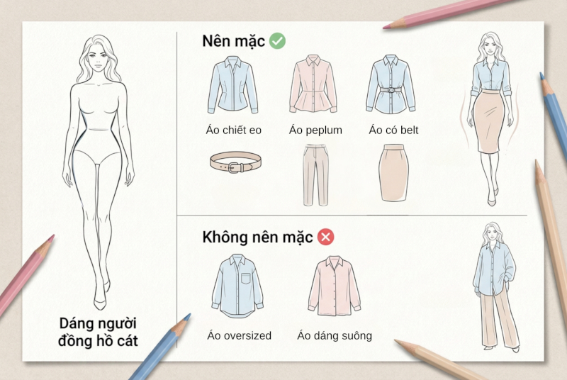 Gợi ý cách phối đồ sơ mi nữ cho dáng người đồng hồ cát